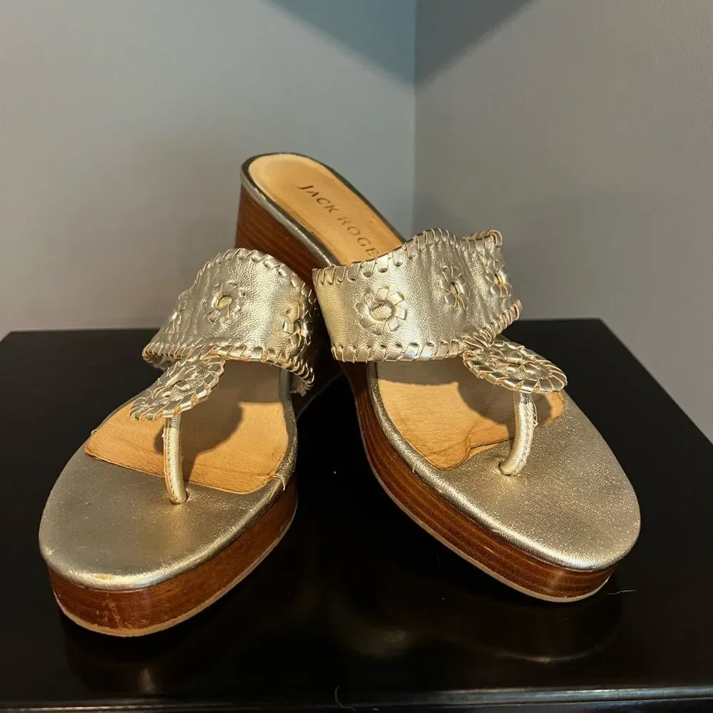 Jack Rogers Stacked Mid Wedge Platinum Platforms